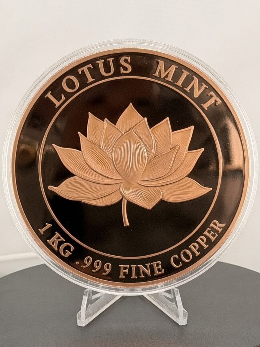 Lotus reverse — 1 Kg .999 Fine Copper with raised lotus flower design